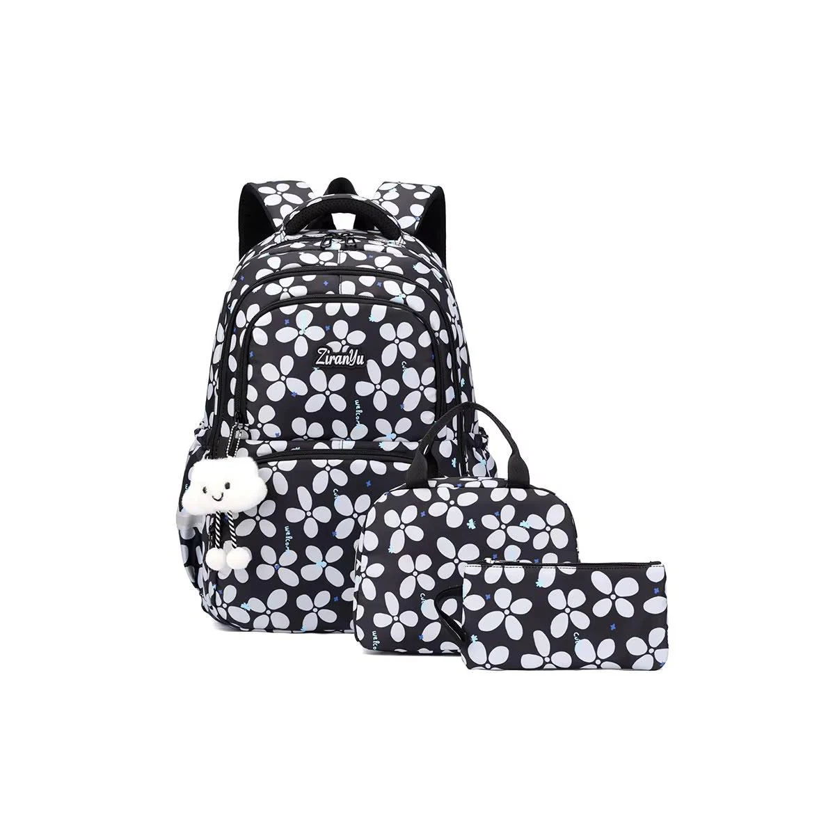 Ensemble sac à dos scolaire 4 pièces – noir motifs — Sacs & cartables